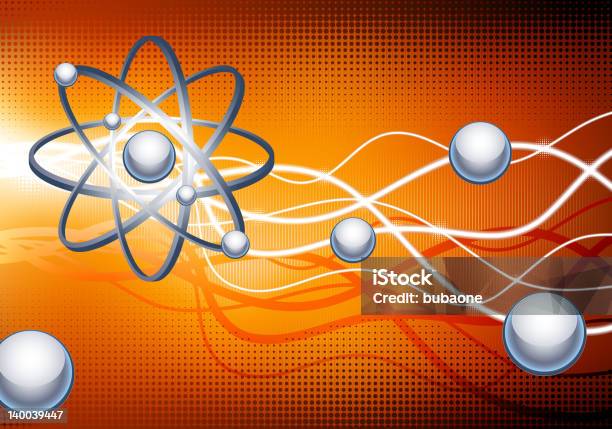 추상적임 Atom 디지탈 그림이요 온 오렌지 배경 금속에 대한 스톡 벡터 아트 및 기타 이미지 - 금속, 금속의, 동심성