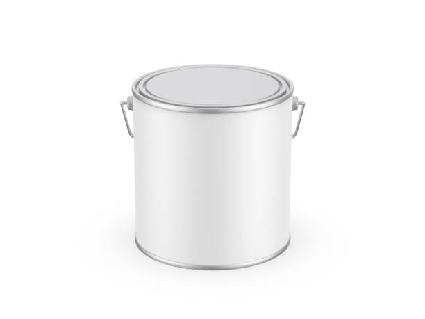 istock Paint bucket mockup template, white matte paint can with handle for branding and mock up, 3d render illustration 1400394764