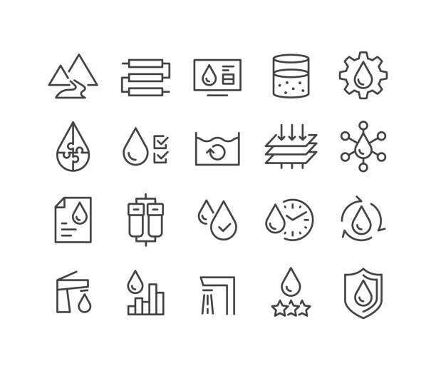 wasseraufbereitung icons - classic line serie - destilliertes wasser stock-grafiken, -clipart, -cartoons und -symbole