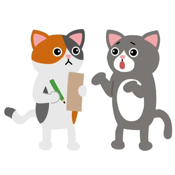 Vector illustration of Company's cat and customer's cat for interviewing