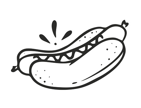 A hand-drawn hot dog. Restaurants cooking doodle. Vector