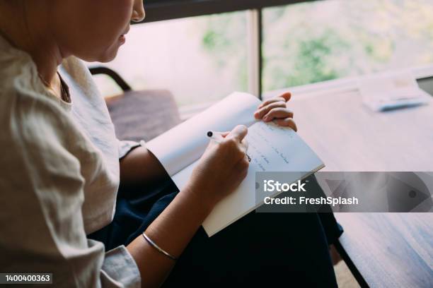 Anonymous Woman Writing Diary Stock Photo - Download Image Now - Diary, Note Pad, Writing - Activity