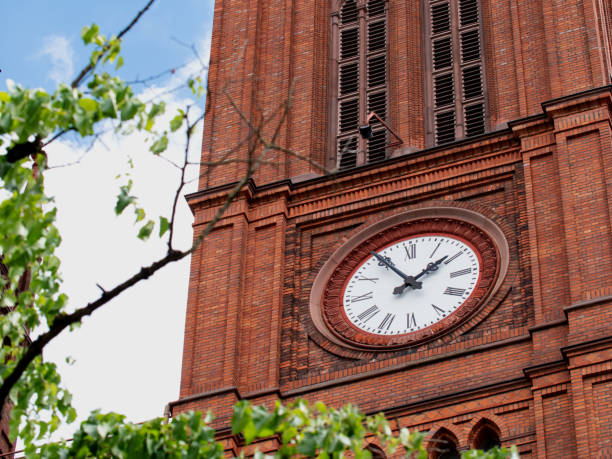 istock Church clock with wwhite clock face 1400400753