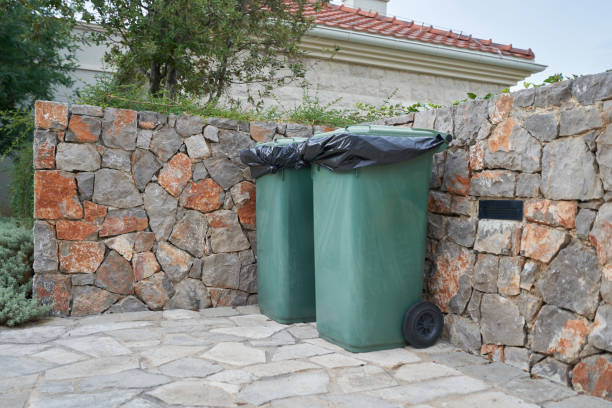 istock Green garbage cans next to the house on back yard 1400400883