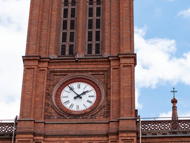 istock Church clock with wwhite clock face 1400402212