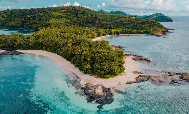 Barefoot Manta, Drawaqa Island, Yasawa Islands, Fiji Stunning Island Landscape, Drone view fiji stock pictures, royalty-free photos & images