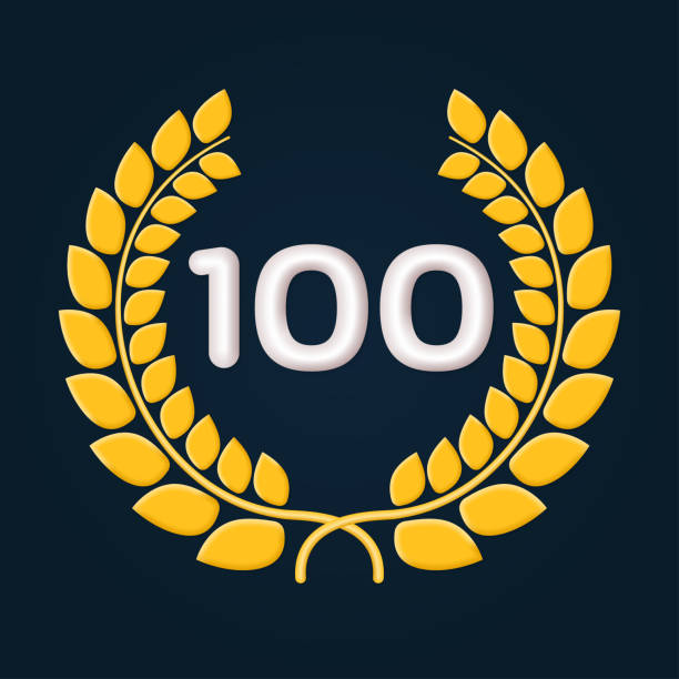 istock 100 years anniversary laurel wreath 3d logo or icon. Jubilee, birthday badge, label design. 100th celebrating emblem. Vector illustration. 1400405387