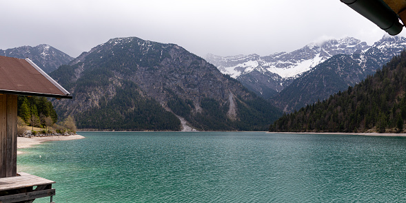 Daytime landscape of lake Plansee in the Reutte District of Tyrol, Austria