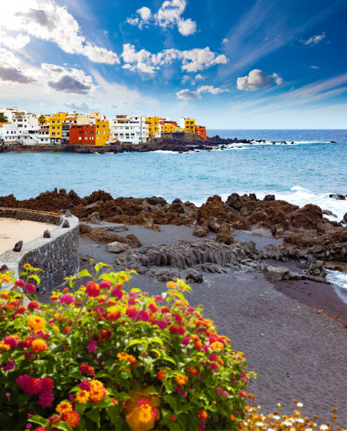 Scenic landscape.Canary island  Seascape.Tenerife village. stock photo
