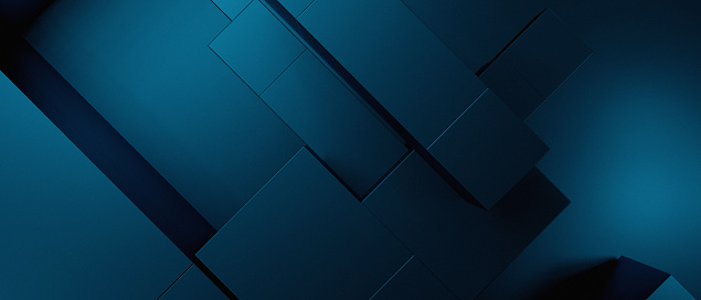 Abstract Metallic 3D Blocks Cubes Modern Navy Blue Banner Background Wallpaper 3D Render