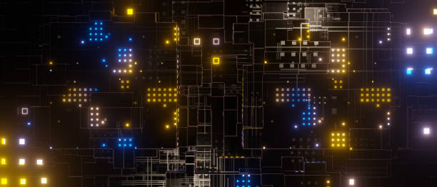 istock Abstract Amazing Sci-fi Hi-tech Equipment Or Facility Different Moods Copper Blue or Yellow Banner Background Different Concepts 3D Illustration 1400407687