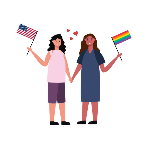 ilustrações, clipart, desenhos animados e ícones de família lgbt duas mulheres de mãos dadas de fundo branco - vetor - flag gay man american culture rainbow