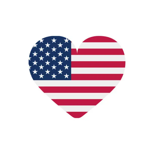Vector illustration of Official flag of the United States of America in the form of a heart - Vector