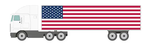 Vector illustration of Truck with US flag trailer on white background - Vector