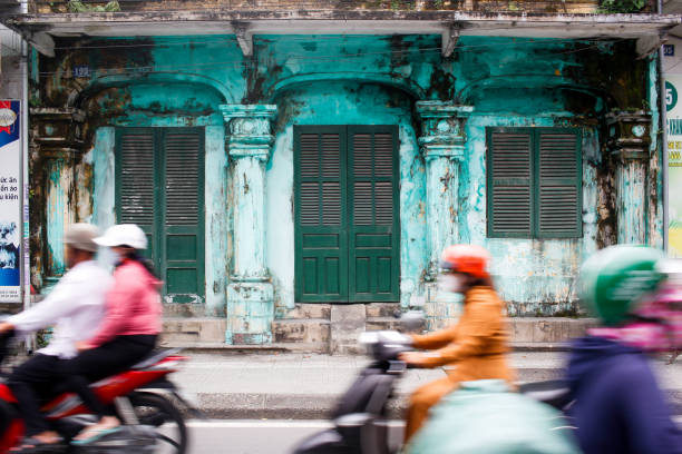 Hanoi, Vietnam - March 22, 2024: Busy traffic in the center of Hanoi
