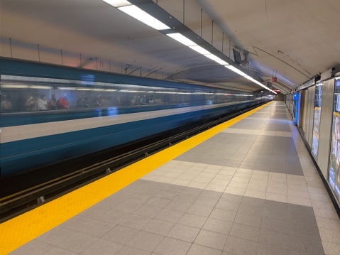 Madrid, Spain - Jun 20, 2019: Interior of former Chamberi Station of Madrid Metro with old Subway Stations Map - Madrid, Spain