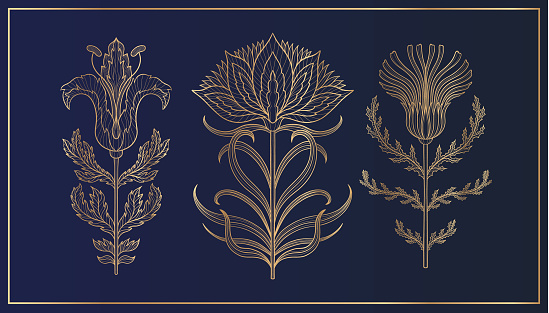 Art nouveau style flower plant basic element. 1920-1930 years vintage design. Symbol motif design. Vector illustration.
