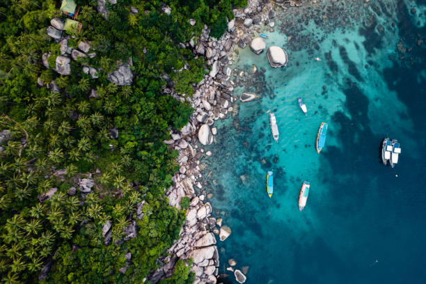 istock Bay and boats form above in island 1400414039
