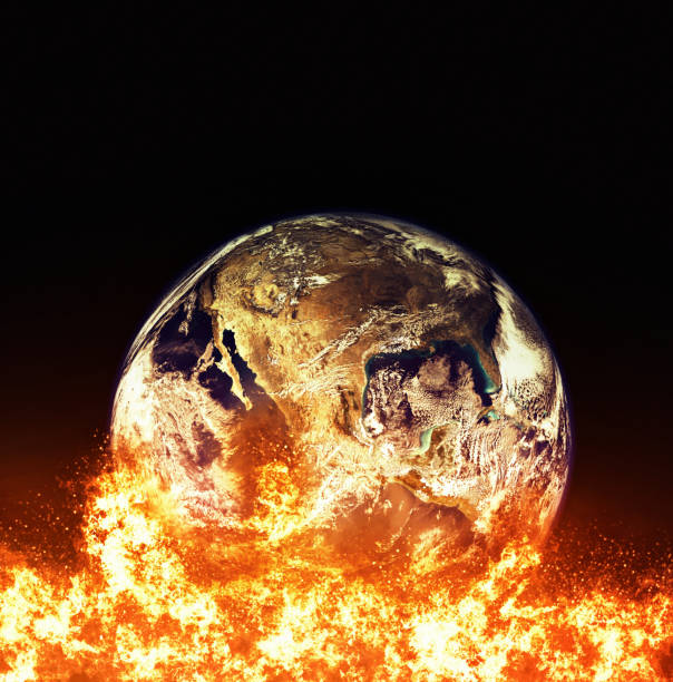 istock The world burns, engulfed by flames, representing climate change or war 1400416096