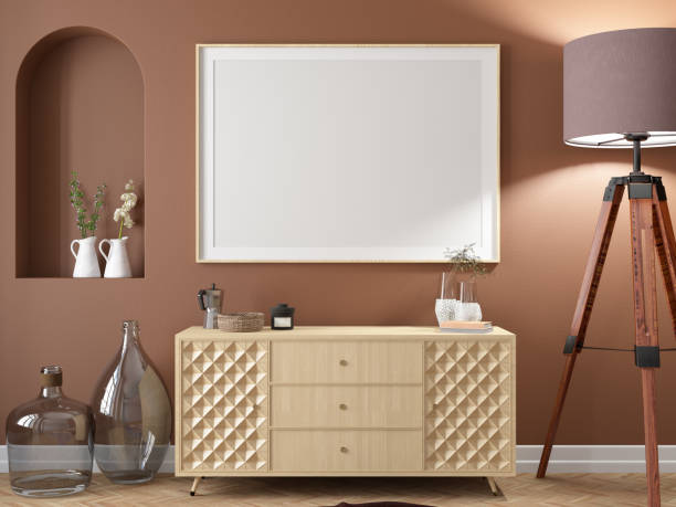 istock Interior of Living Room with Console and Empty Frame 1400416398