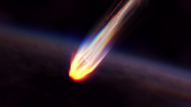 Fast Blazing Asteroid Meteor over Earth atmosphere, Realistic vision