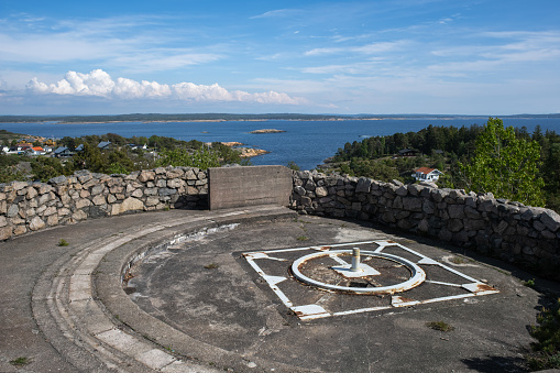 Fredrikstad, Sweden - May 20, 2022: Torgauten fort is an ex-German fort. The fort was to cover Glomma's western entrance to Fredrikstad.  Sunny spring day. Selective focus