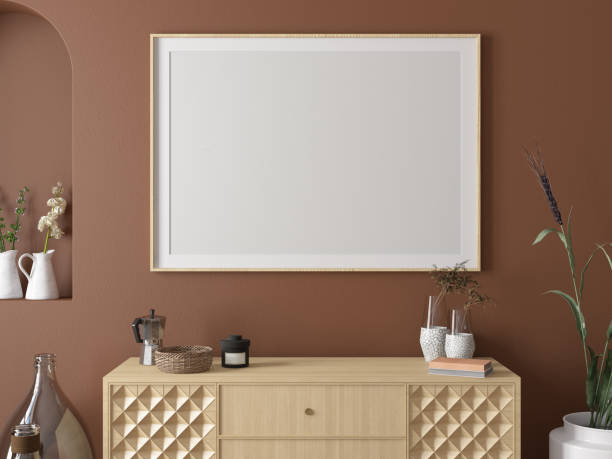istock Interior of Living Room with Console and Empty Frame 1400417882