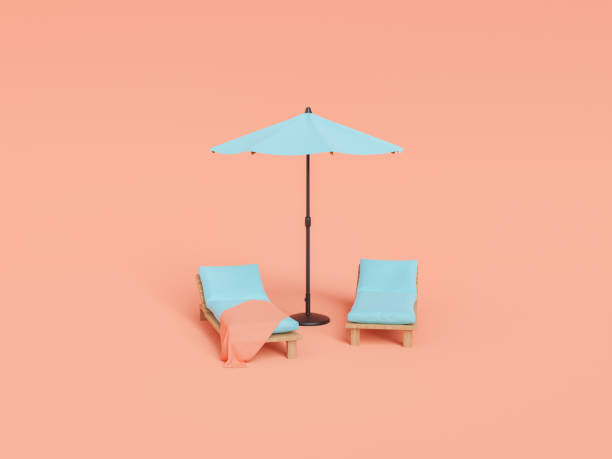 istock Comfy sunbeds with umbrella against pink background 1400417954