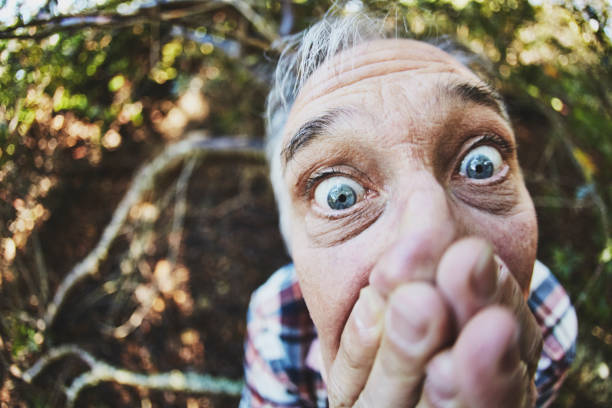 Fisheye photo of middle aged man with expressions