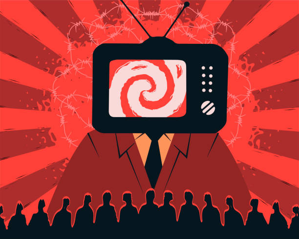 A propaganda machine in the form of a TV, showing fakes and manipulations for the zombification of the nation. vector art illustration