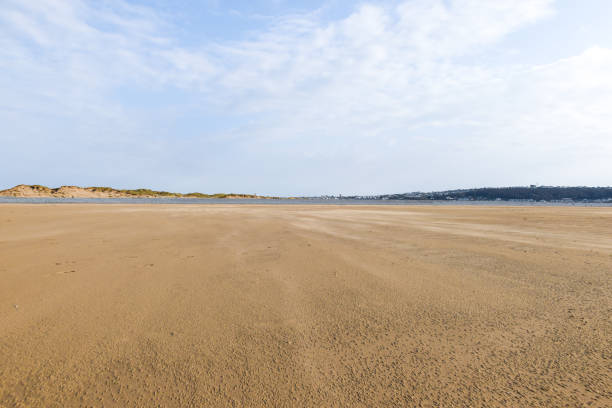 istock Wide angle view of empty beach with expanse of sand 1400420709