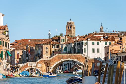 Ancient Bridge of the Three Arches in Venice, Italy, Europe - Cannaregio Canal (Canale di Cannaregio)