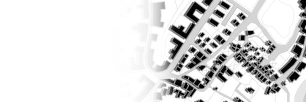 istock Imaginary cadastral map of territory with buildings, roads and land parcel - concept illustration with copy space 1400423918