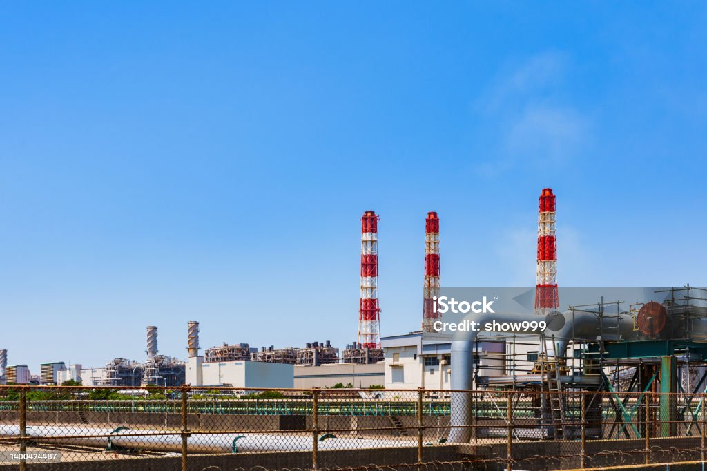 Thermal power plant in Japan landscape Factory Stock Photo