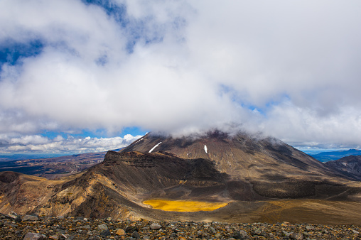 Mount Ngauruhoe is a famous stratovolcano in a Tongariro national park, New Zealand