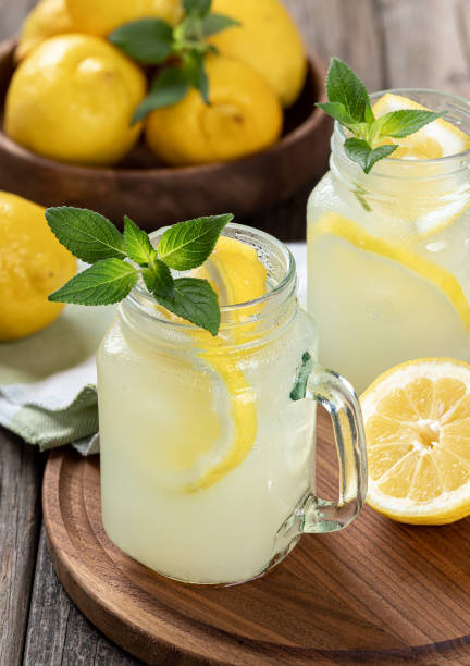 istock Two glasses of lemonade with mint and lemons 1400426564