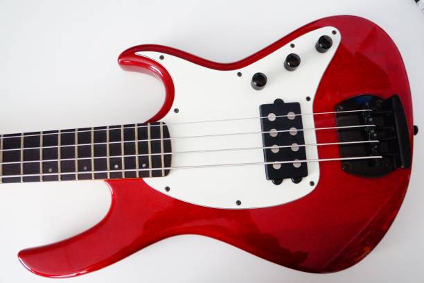 istock Red bass guitar 1400427584