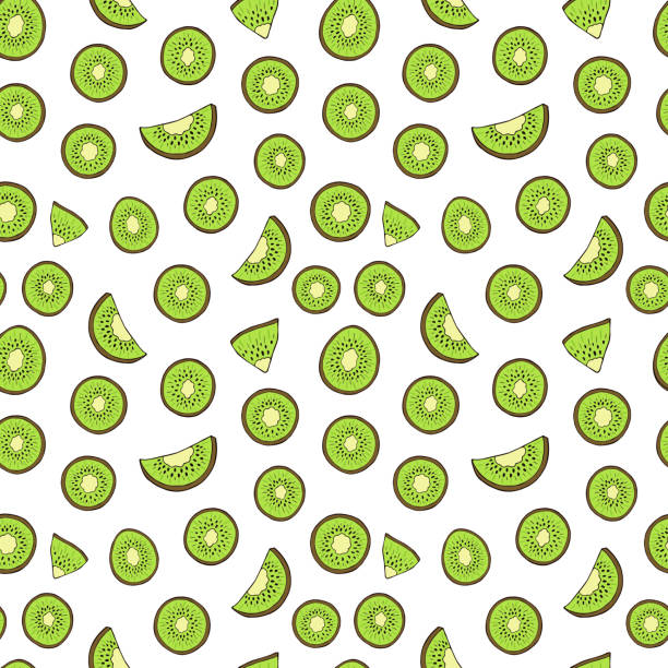 ilustrações, clipart, desenhos animados e ícones de padrão vetorial sem emenda de frutas kiwi. - fruta kiwi