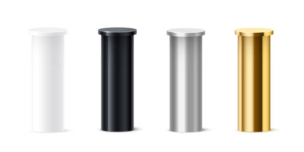 ilustrações, clipart, desenhos animados e ícones de pódio 3d fica definido para exibição de produto, pedestal de plataforma de cilindro realista para prêmios - tubo objeto manufaturado