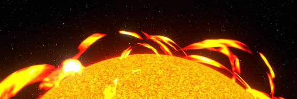istock Sun Solar Flare in Space background panorama 3D rendering 1400431884