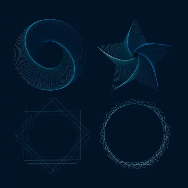 Vector illustration of Vector abstract linear figures blue color