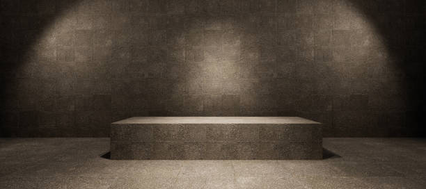 istock spotlight on stage, concrete wall and floor, wall with floor, empty stage with spotlights for exhibit, empty stage with spotlights 1400433916