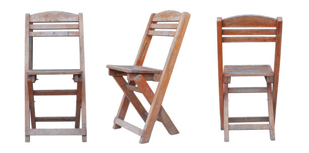 Wooden folding chair isolated on white. Folded and unfolded chairs.