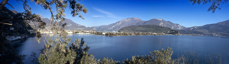 View of Lake Garda with Riva del Garda and Torbole