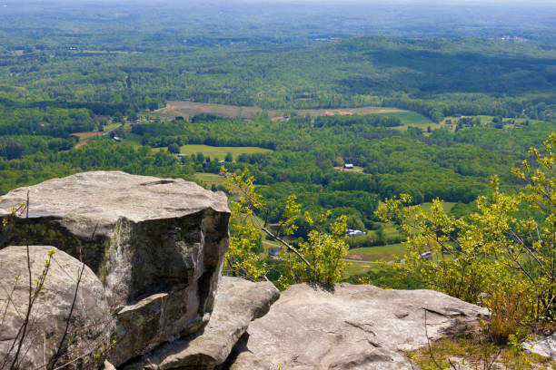 Pilot Mountains, 2421 feet above sea level, is what is left of the ancient chain of Sauratown Mountain In North Carolina.