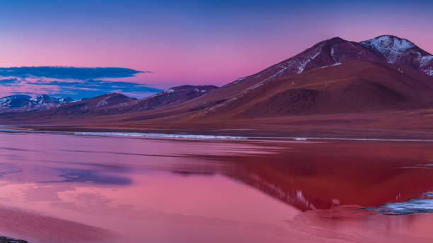 sonnenaufgang über laguna colorada, bolivianische altiplano - laguna colorada stock-fotos und bilder