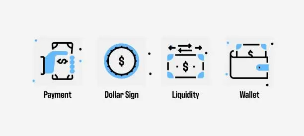 Vector illustration of Quad icon pack of Money line set