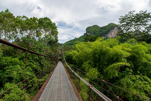Suspension bridge heart shaped mountain at Surat Thani, Thailand
