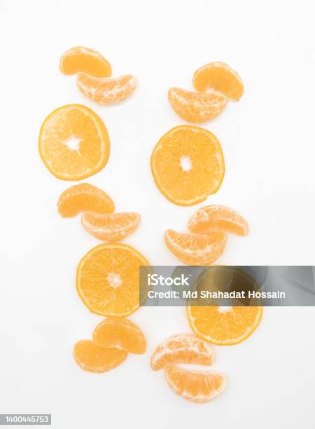 Tangerine Or Kamala Over On White Background Top View Stock Photo - Download Image Now