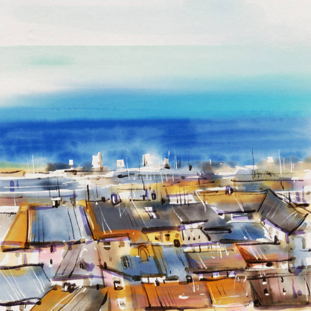 istock A town on the seashore. Watercolor illustration. 1400445994